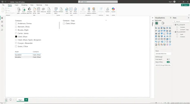 Screenshot of the unexpected slicer result missing co-owned entries in Power BI.